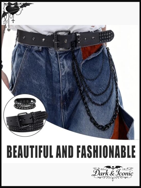 Double Grommet Star Belt with Chains, Punk Goth Accessory main image 4